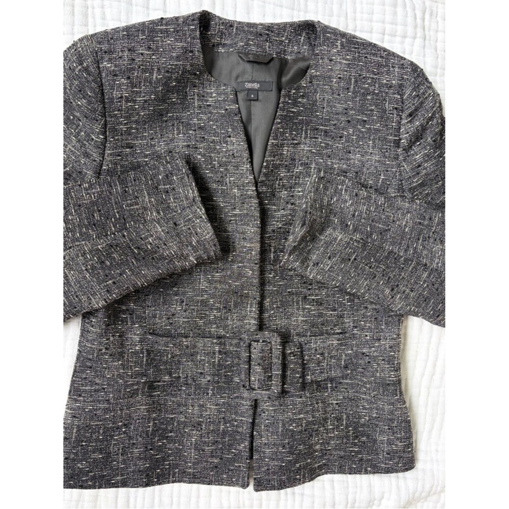 Zanella Dawn Blazer Italy Wool Blend Belted Jacket Gray Size 6